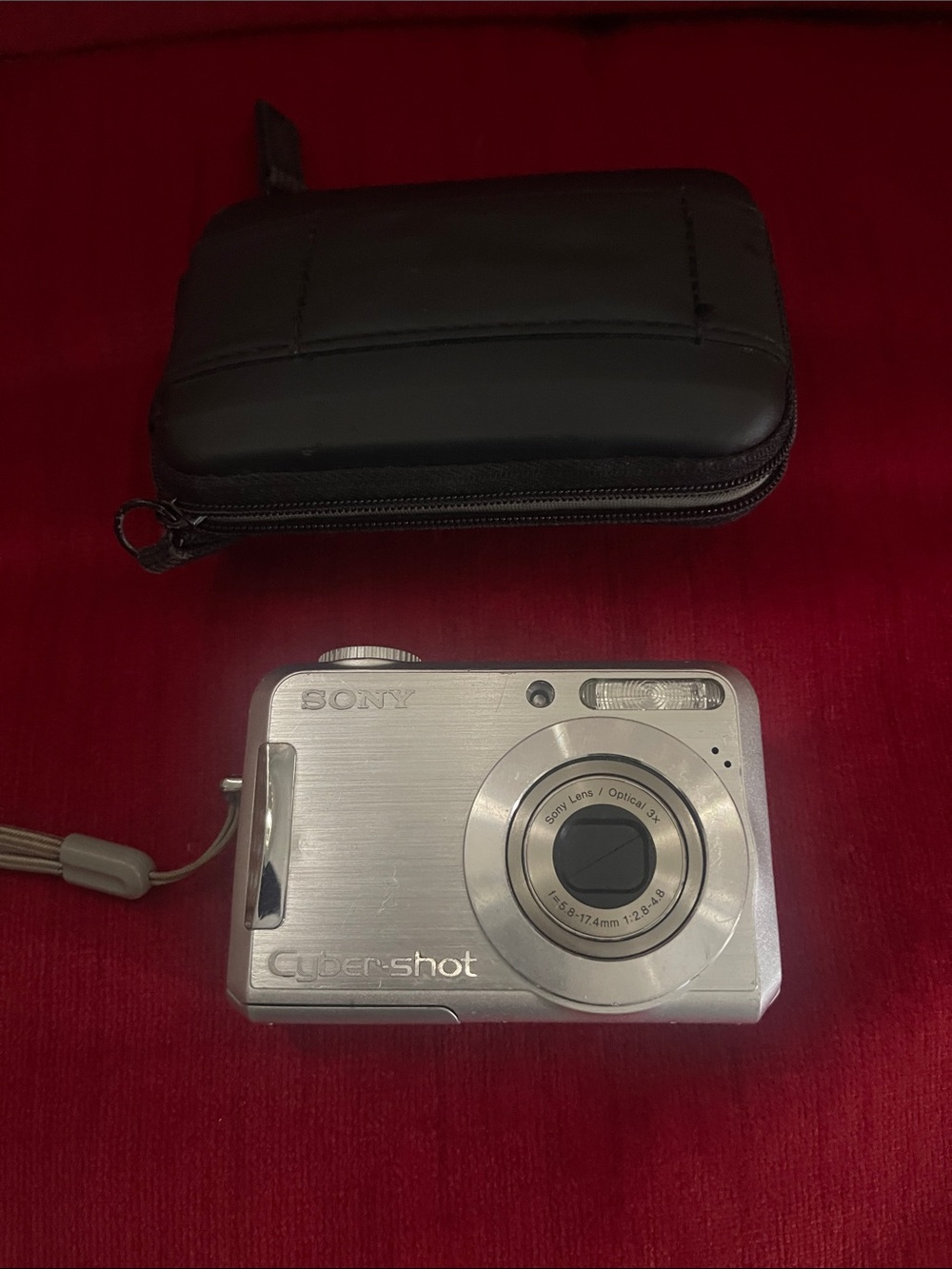Sony Silver Compact Digital Camera with Black Carry Case